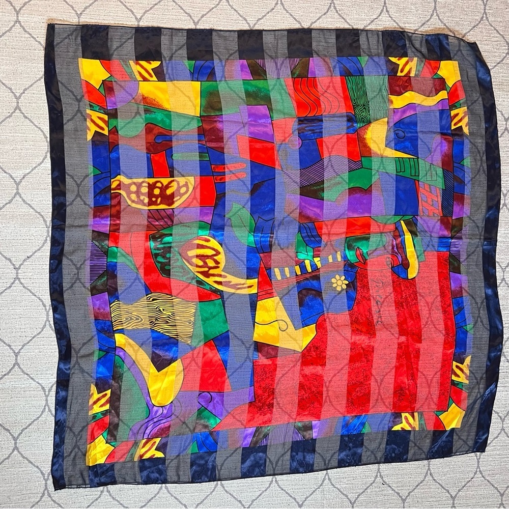 Cubist vibrant jewel tone scarf - Picture 5 of 5